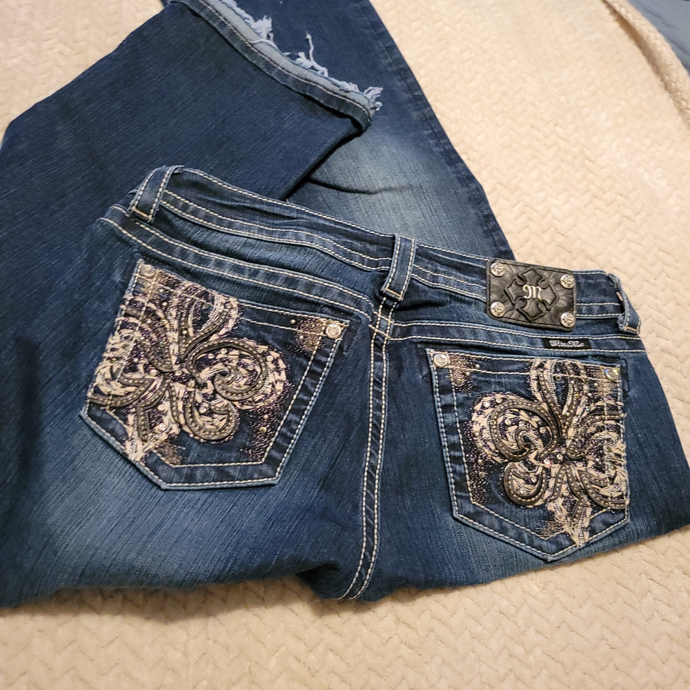 Miss Me Women's Boot Cut Jeans - Blue with Silver Embellishments